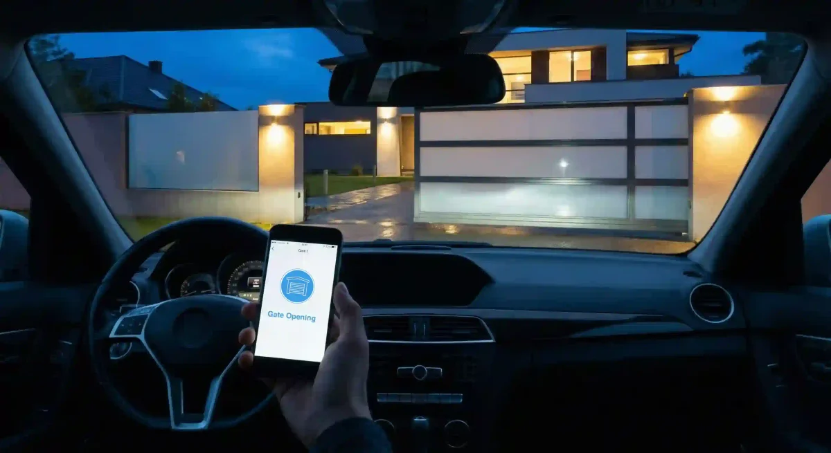 Phone-controlled gate opening from car